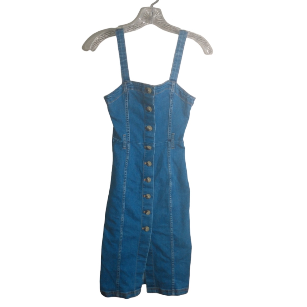 H&M Divided Button Down Denim Jean Jumper Dress Womens Size 0